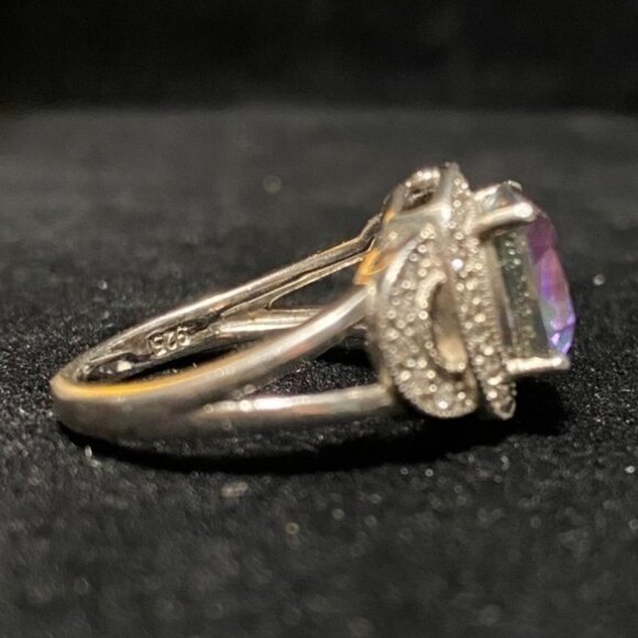Ring Size 6 Mystic Topaz 5 Carats 10mm x 10mm 30 CZ 1mm x 1mm Sterling Silver St - Picture 5 of 5